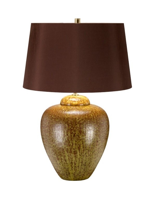 OAKLEIGH PARK stołowa lampa z brązowym abażurem ze złotą podszewką - Elstead