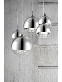Lampa wisząca FERMI 5 z pięcioma kulami srebrno-transparentnymi - Maytoni