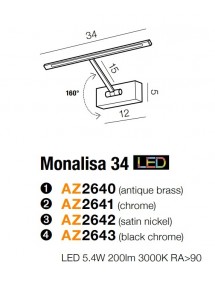 Galeryjka z ruchomym ramieniem MONALISA 34 - 4 kolory - Azzardo