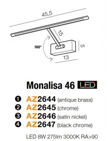 Galeryjka z regulowanym ramieniem MONALISA 46 - 4 kolory - Azzardo