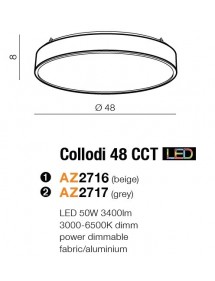 COLLODI 48 CCT wąski plafon z abażurem z tkaniny 3000K-6500K - Azzardo