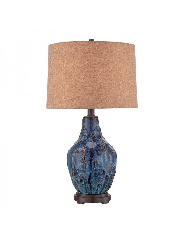 Ceramiczna lampa stołowa z materiałowym abażurem BLUEFIELD - Quoizel