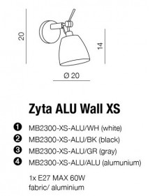ZYTA ALU WALL XS aluminiowy kinkiet ścienny - Azzardo