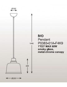 IVO 1 lampa wisząca z przydymionym, szklanym kloszem - Zuma Line
